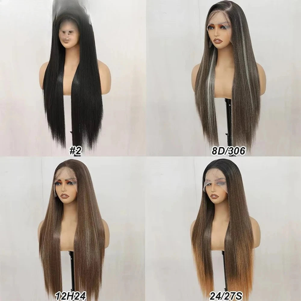 30Inch 13X4 Straight Lace Frontal Wigs Brown P12/24 Ombre Colored Pre-pluck Soft Natural High Temperature Cosplay Wigs