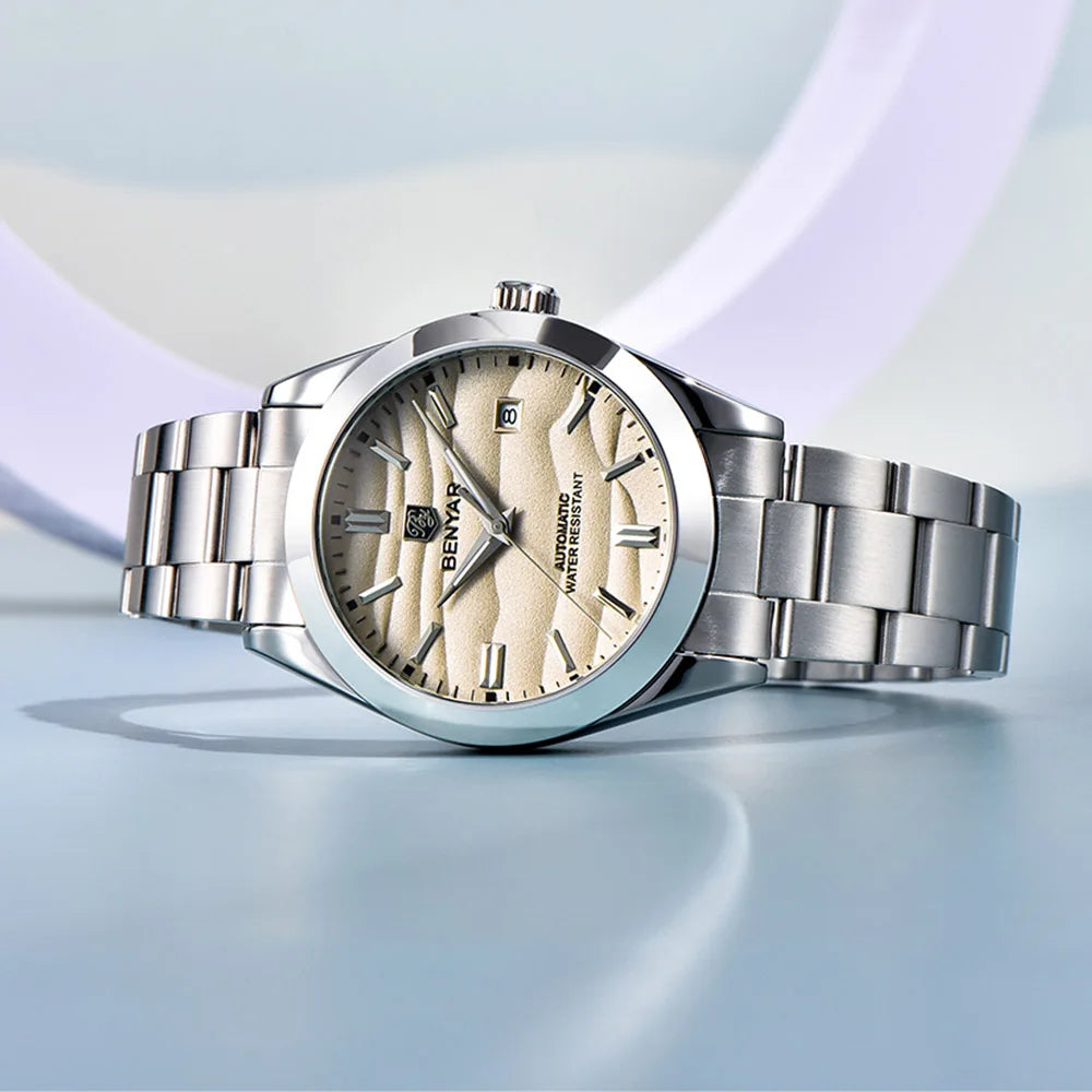 Benyar Men's Luxury Sand Particle Mechanical Watch 40mm Particle Size 316L Stainless Steel 5Bar Waterproof Automatic Watch