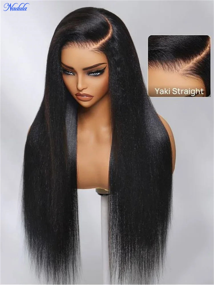 Nadula No Slip Yaki Straight Glueless Wig 100% Human Hair 7x5 Bye Bye Knots Put On and Go Glueless Human Hair Wig Ready to Wear