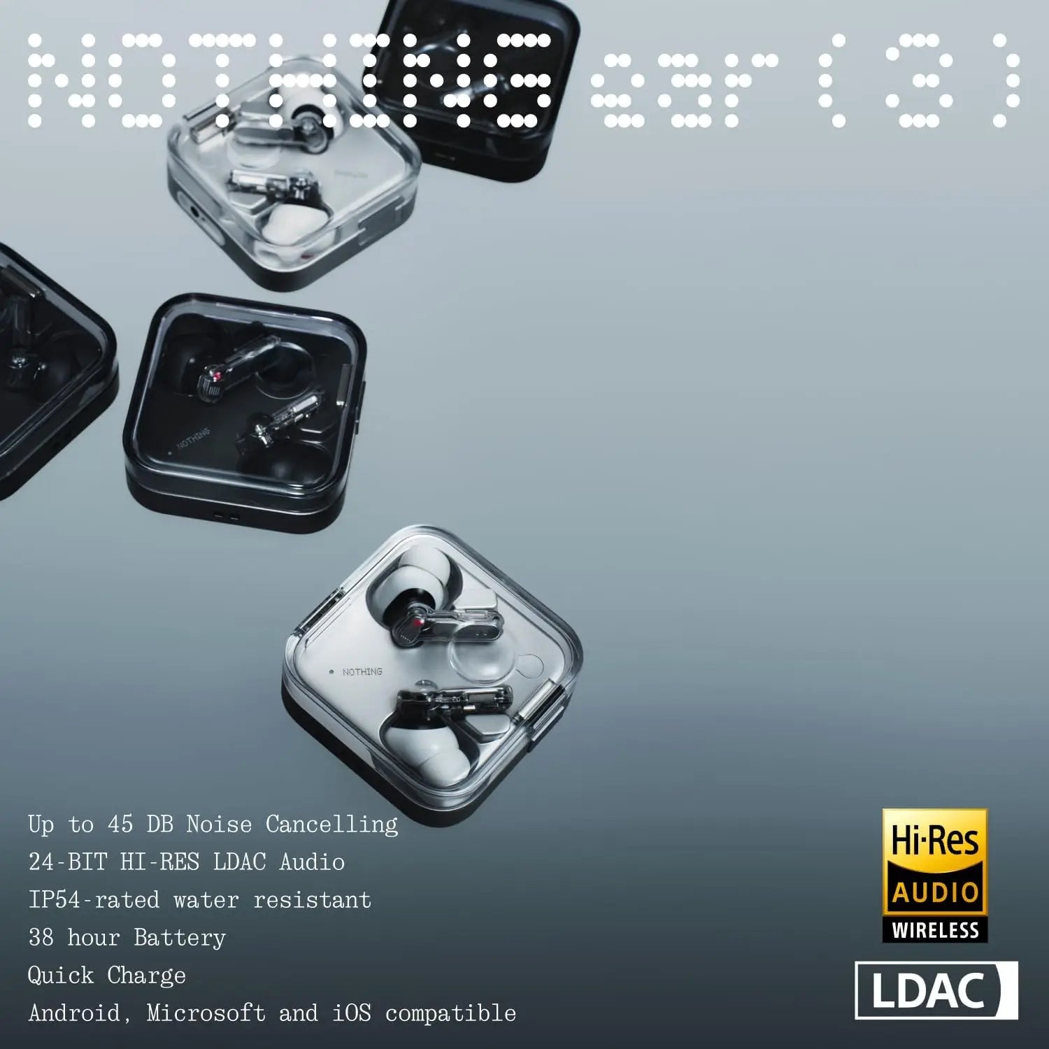 Wireless Earbuds with 45dB Hybrid ANC, Hi-Res Sound, 12mm Bass Boost, Dual Connect for iPhone Android