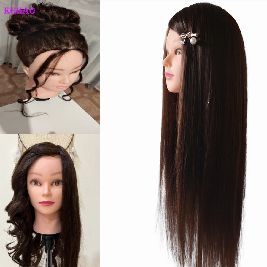85%Real Hair Doll Head For Hairstyle Hairdressing Professional Mannequin Head Styling To Practice Hot Curl Iron Straighten 2028
