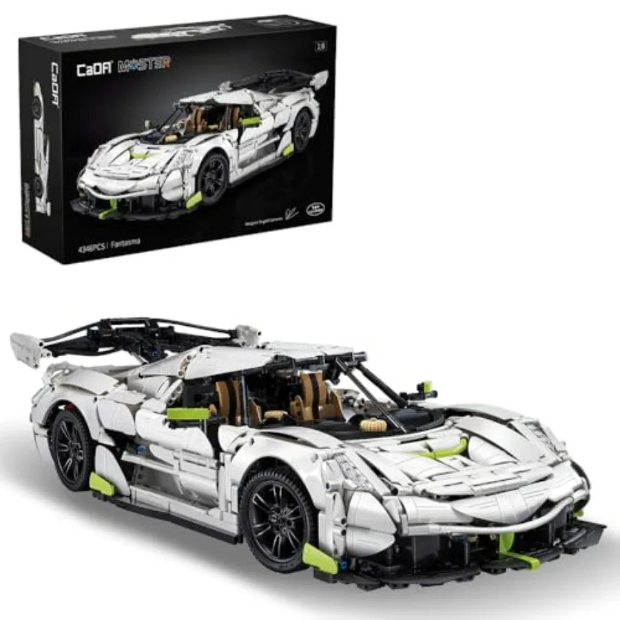CaDA Master Fantasma Sports Car Building Set C61048W 1:8 Super Cars Brick Kit with 9-Speed Gearbox and Rear Wheel Steering V8 R