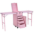 Foldable Rolling Manicure Table with Wheel & Drawers Rolling Nail Technician Workstation Large Capacity for Nails Tech & Salon