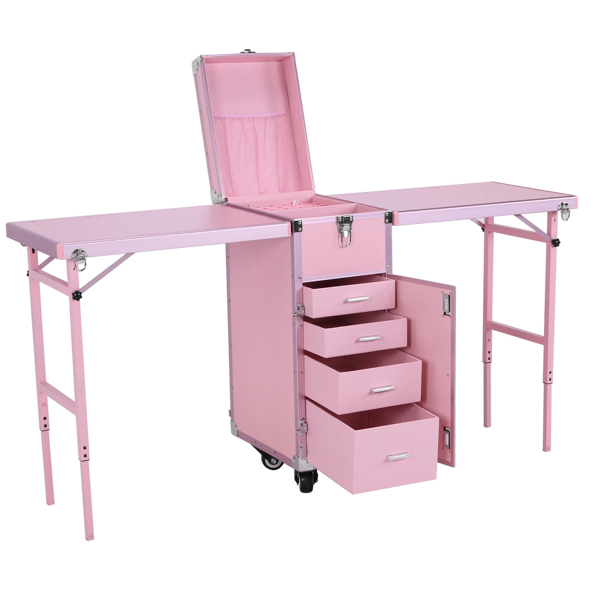 Foldable Rolling Manicure Table with Wheel & Drawers Rolling Nail Technician Workstation Large Capacity for Nails Tech & Salon