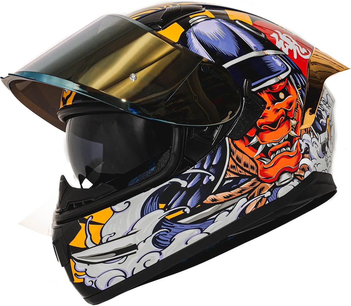 Obsidian Full Face Dual Visor Adult Motorcycle Helmet for Motorbike Street Bike with Pinlock Ready DOT Approved Samurai Gold S