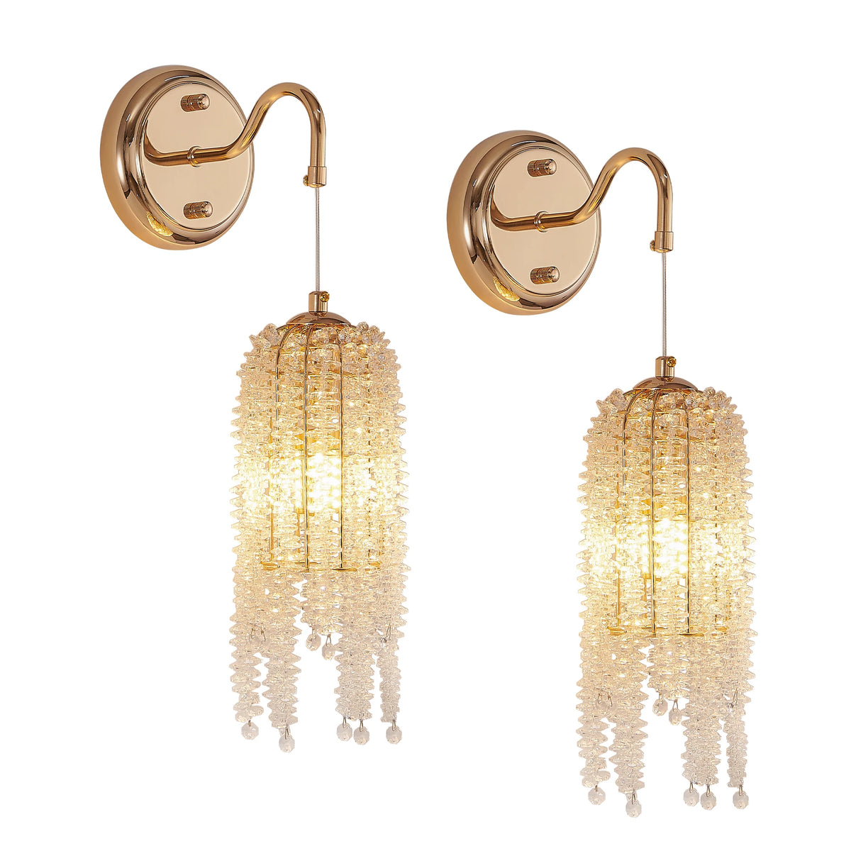 Luxury Gold Crystal Tassel Wall Sconce Adjustable Cord E12 Base Wall Chandelier for Living Room Bedroom Bedside Background Wall