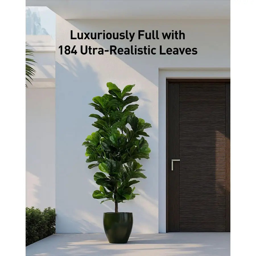 Leaf Fig Tree 6ft Tall Artificial Tree in Plastic Pot Fake Ficus Lyrata Plants with 184 Decorative Fiddle Leaves Faux Fig Trees