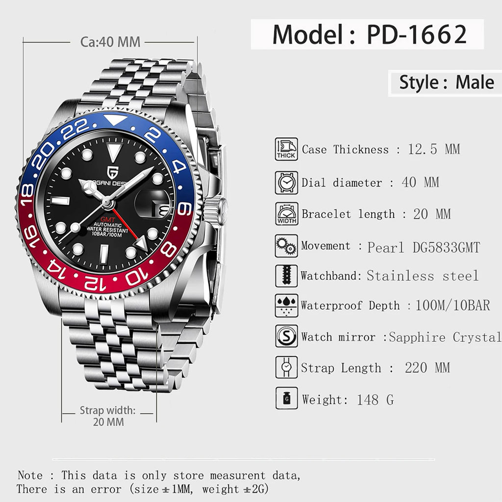 Top PAGANI DESIGN Men's Mechanical Watch Luxury Ceramic bezel Automatic Watch 10bar Waterproof Sapphire Glass GMT men's watch