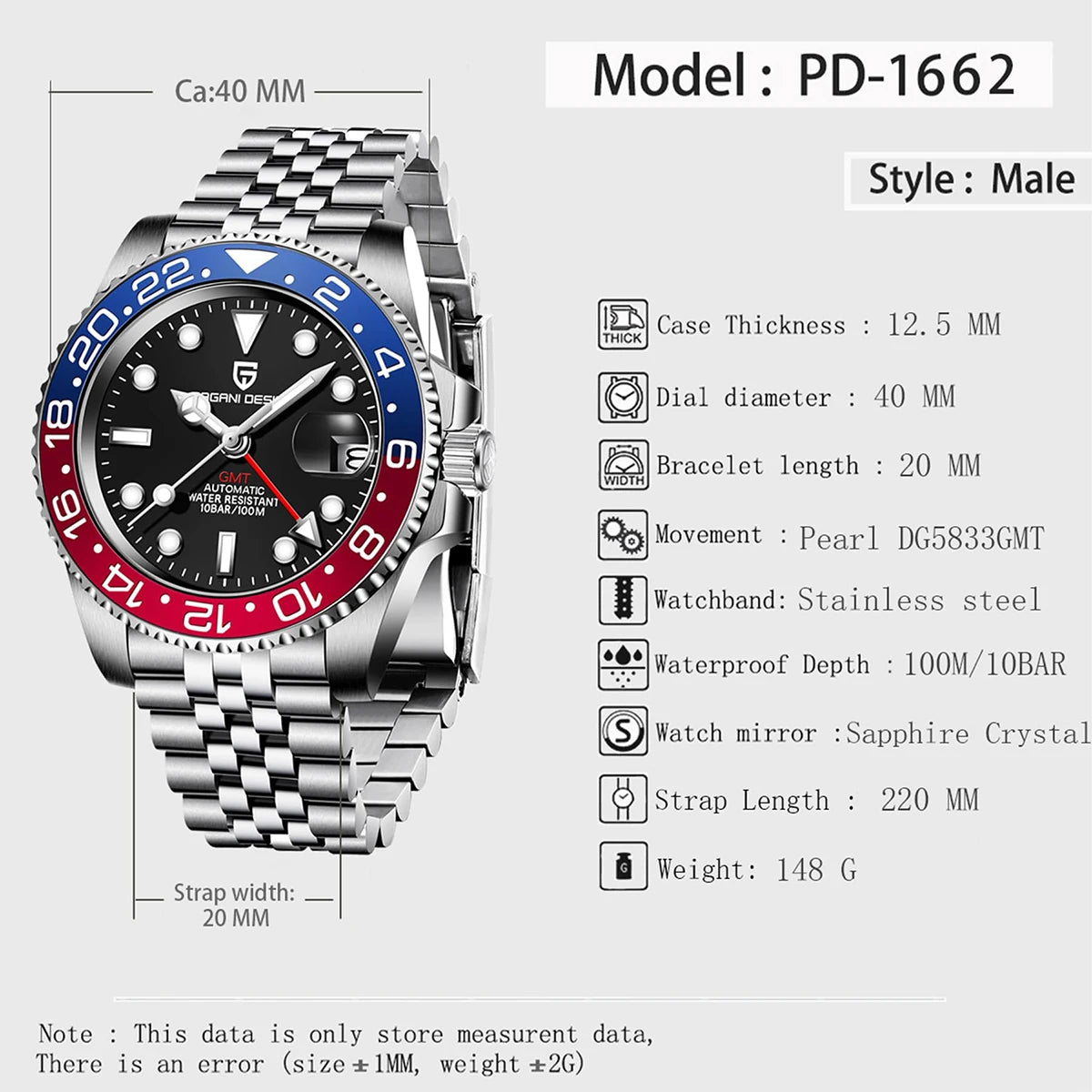 Top PAGANI DESIGN Men's Mechanical Watch Luxury Ceramic bezel Automatic Watch 10bar Waterproof Sapphire Glass GMT men's watch