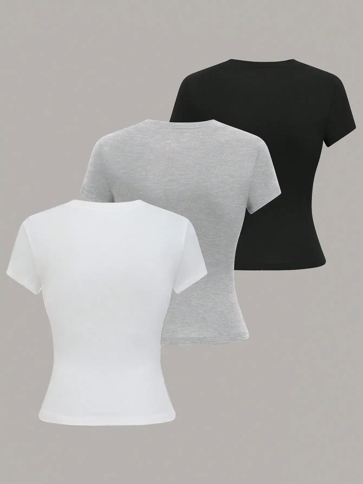 Women's Minimalist Solid Color Crew Neck Short Sleeve T-Shirt - White, Grey, Black
