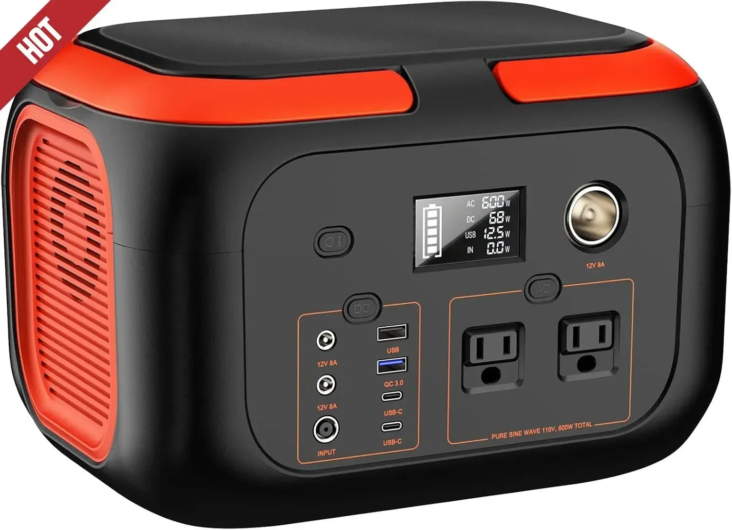 Portable Power Station 600W, 296Wh/80000mAh Backup Lithium Battery Pack Bank, 110V Pure Sine Wave AC Outlet Solar Generator