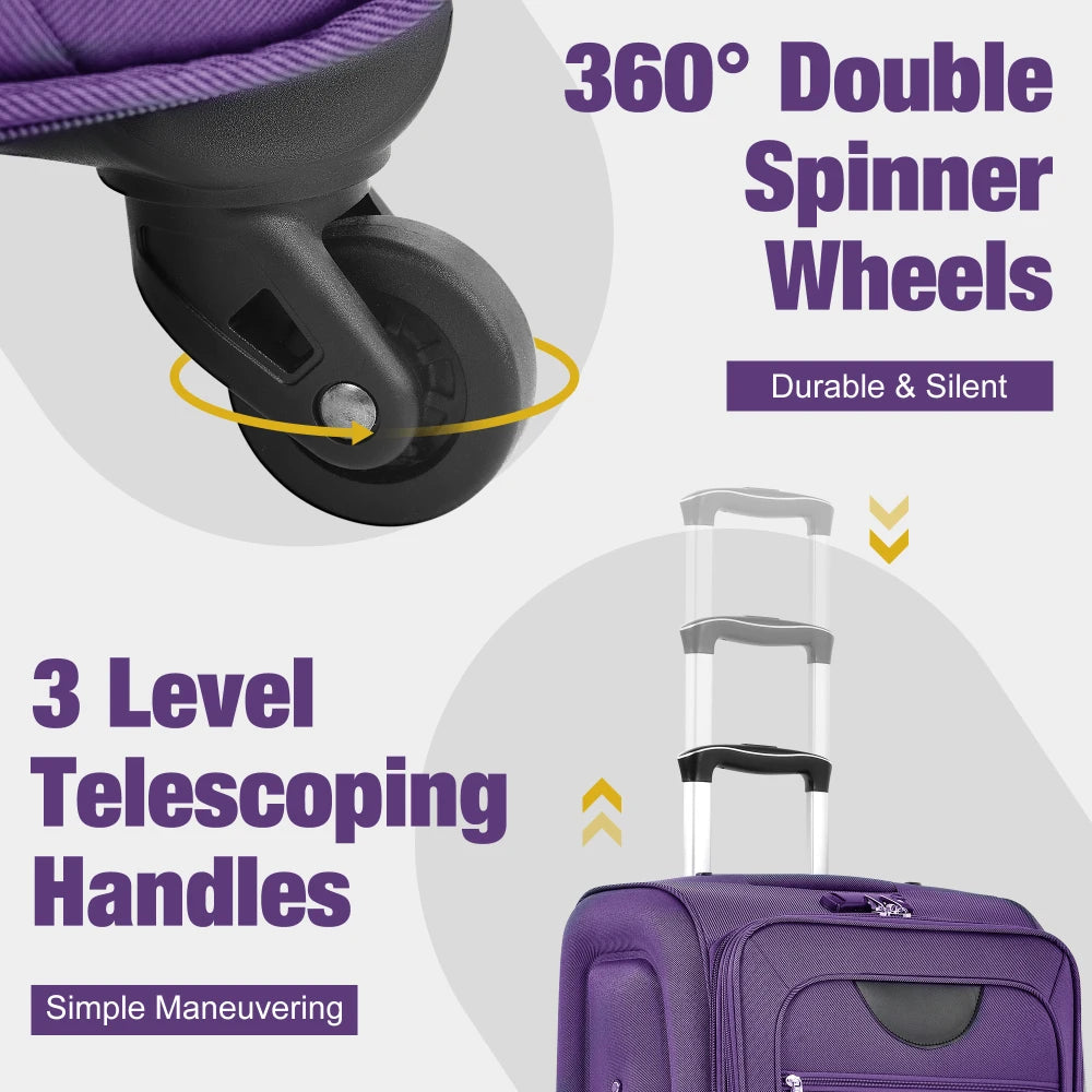 Lightweight Softside Expandable 3pcs Luggage Set 22/26/30 Inch with Duffel Bag Softshell Upright Travel Luggage Spinner Wheels