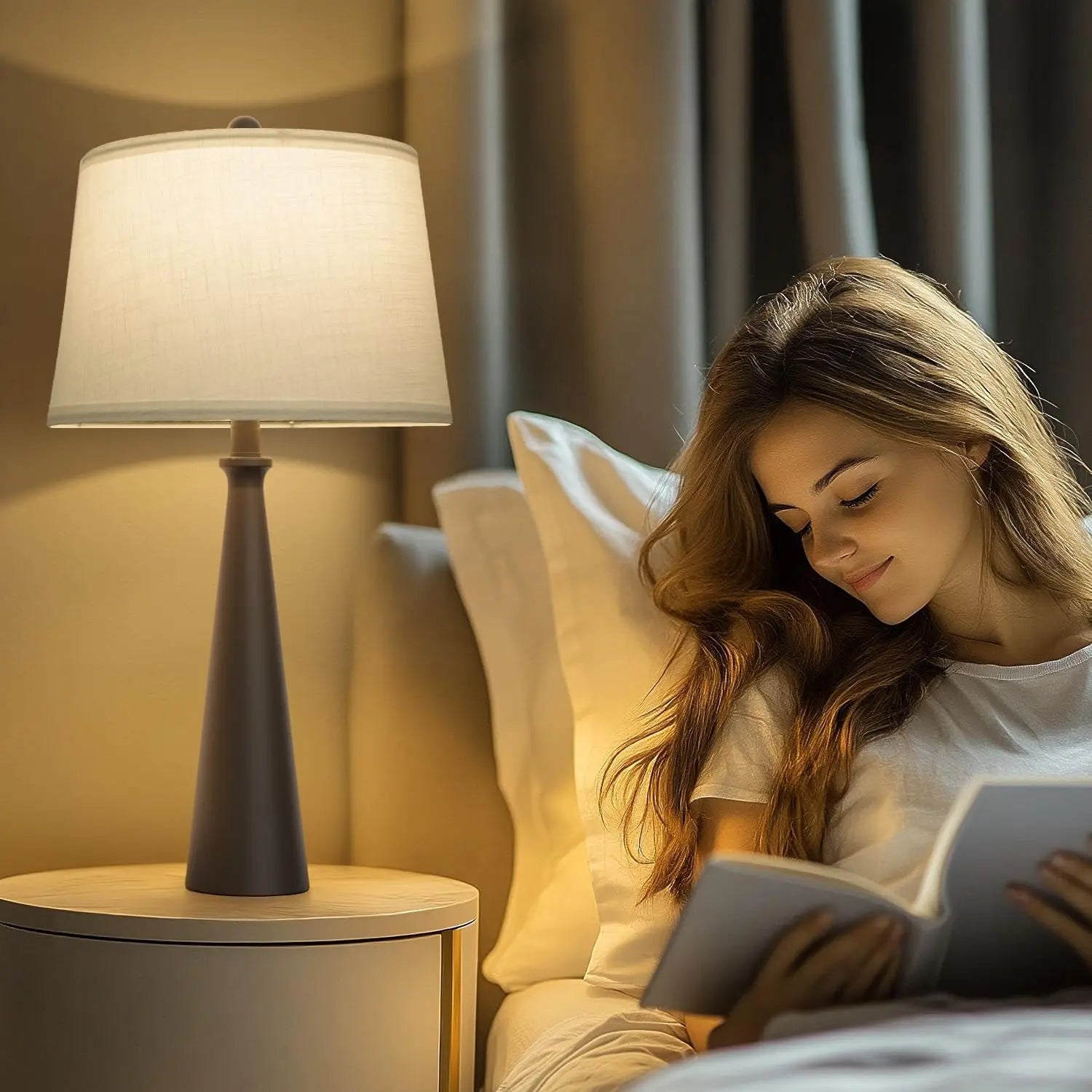 Set of 2 Modern Black Table Lamps with Dimmable Touch Control, USB Charging Port for Living Room Bedroom