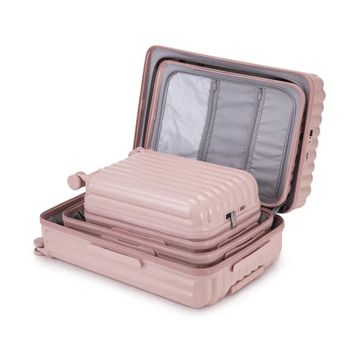 20 /24 /28  3 pcs/set in ABS Spinner Wheel Luggage, Carry on Suitcase, with Cup Holder & USB Port & Phone Holder (Pink) Upgraded