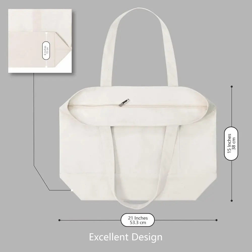 TOPDesign 30-Pack Canvas Tote Bags with an External ket, Reusable Grocery Shopping Bags, Top Zipper Closure, Daily entials (Natu