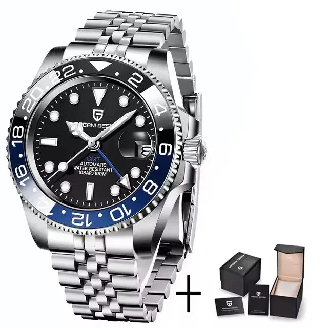 PAGANI DESIGN 40MM Automatic GMT Wristwatch Top Brand Sapphire Glass Stainless Steel Mechanical Sports Watches for Men PD-1662