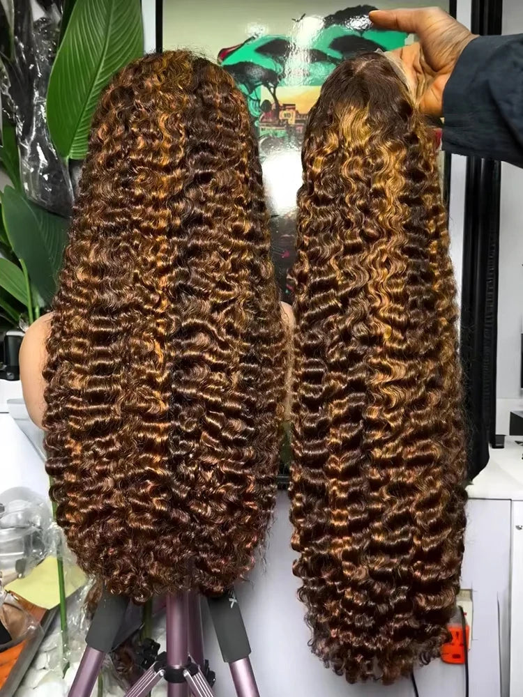 40 42 Inch Curly Highlight Wig Human Hair Colored 13x6 HD Deep Wave Frontal Wig 250% Honey Blond 13x4 Lace Front Wigs For Women