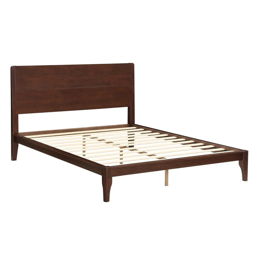 Mid Century Queen Size Bed Frame with Headboard, Bamboo Wood Queen Platform Bed with Slat, Heavy Duty Steel Center, Customized
