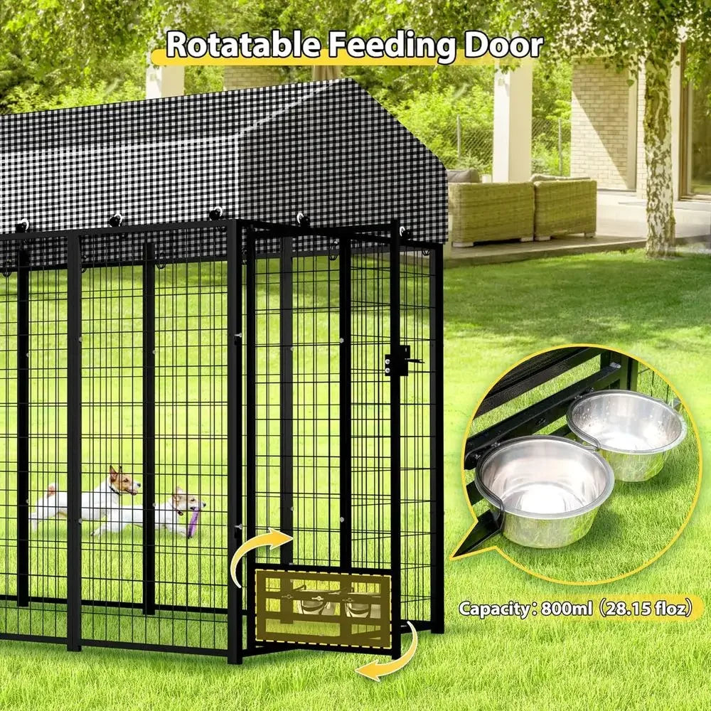8'x4'x6' Outdoor Dog Kennel with Roof Cover - Heavy Duty Steel Playpen for Large Dogs
