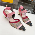 Mesh Fabric Slingbacks Women Designer Pumps Flat Sandals Colorful Hollow Out Women Slingback Metal High Heels Shoes Dress Shoes