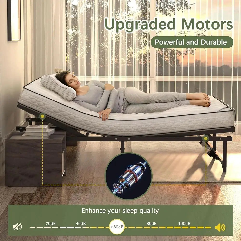King Size Electric Adjustable Bed Base with Foot Incline, Low-Noise Motor, and Remote Control