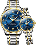 Luminous Calendar Date Waterproof Stainless Steel Couple Watch for Men and Women, Formal Casual Romantic Wedding Gift