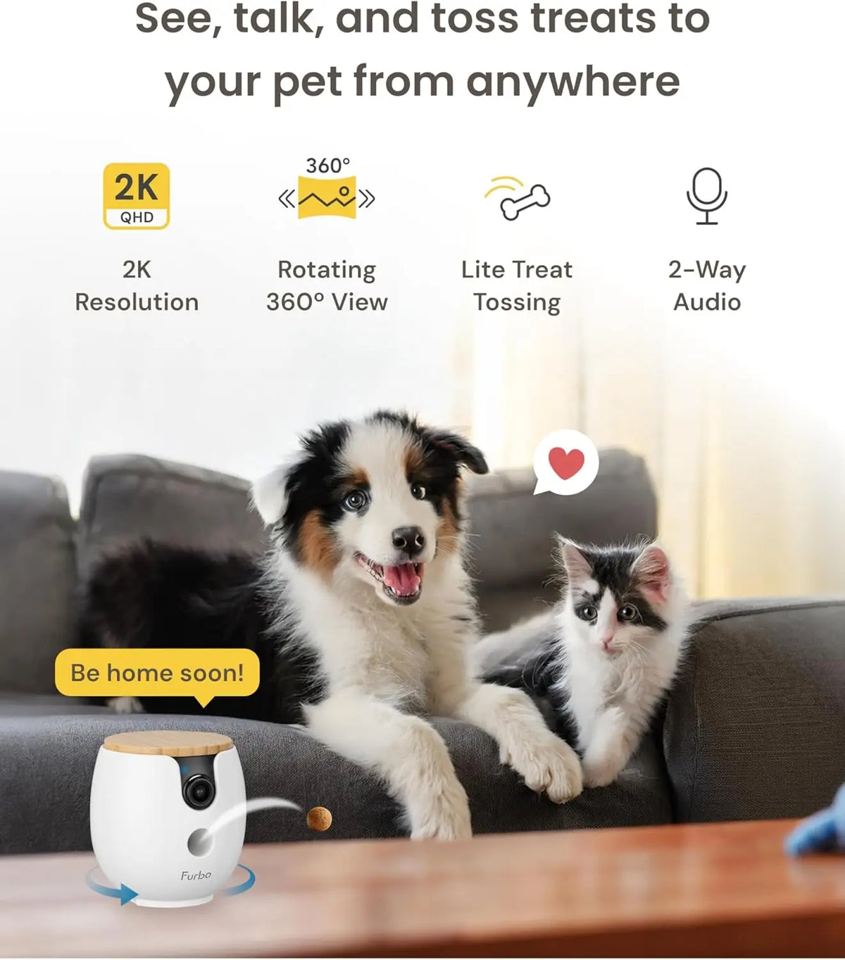 New 2K Pet Camera with Treat Dispenser, Night Vision & Phone App - No Subscription Needed