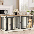 Heavy Duty Wooden Double Dog Cage with Divider, Large Pet Kennel, Barn Door, Suitable for Medium to Small Dogs, White/Brown