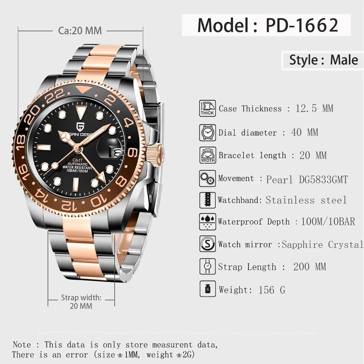 luxury New PAGANI DESIGN GMT Automatic Watch 40mm Men Wristwatch Top Brand 100M Waterproof Mechanical Wristwatches for Men Clock