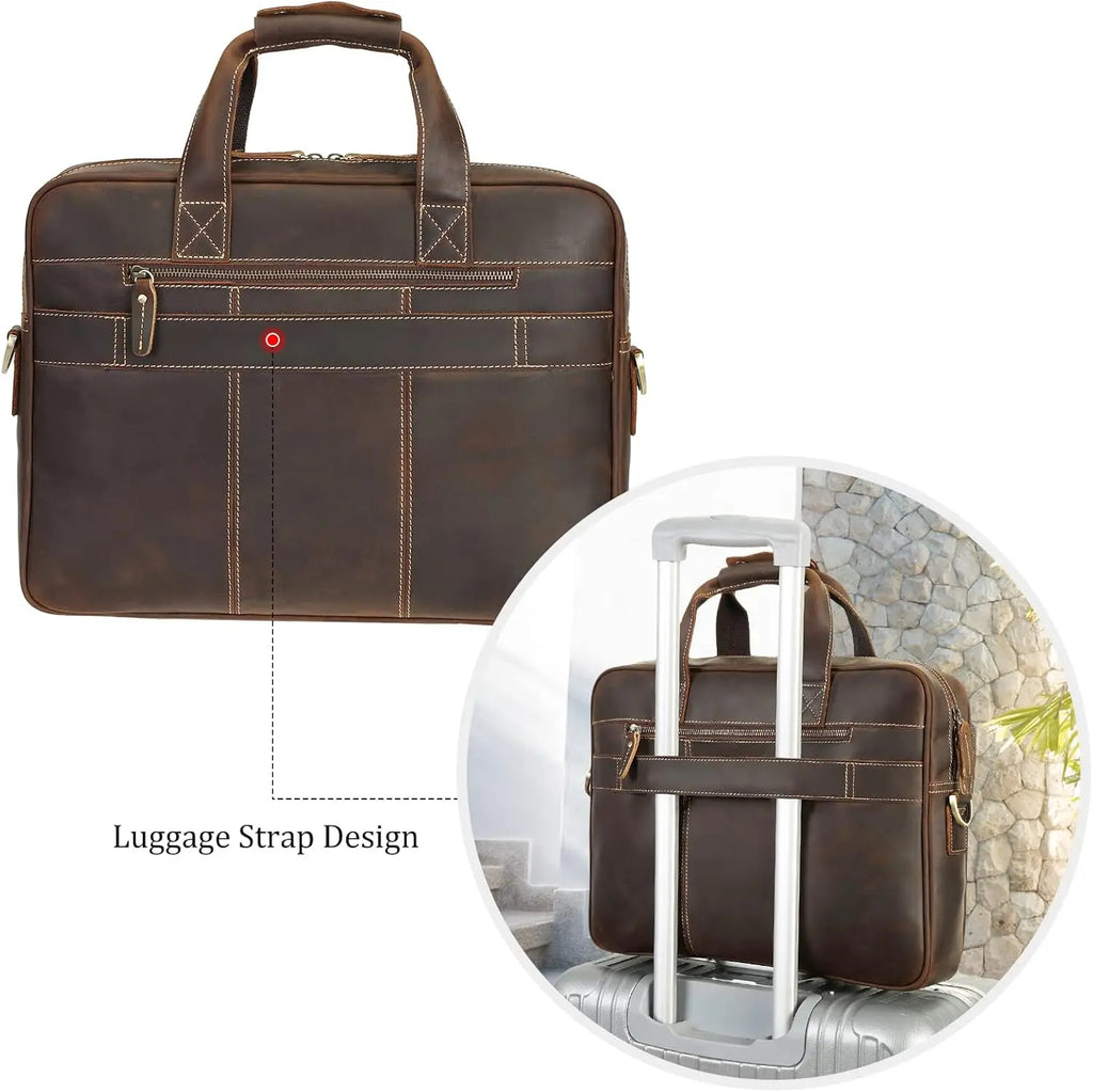 Full Grain Leather Laptop Briefcase for Men, Fits 15.6'' Computer, Business Messenger Work Bag