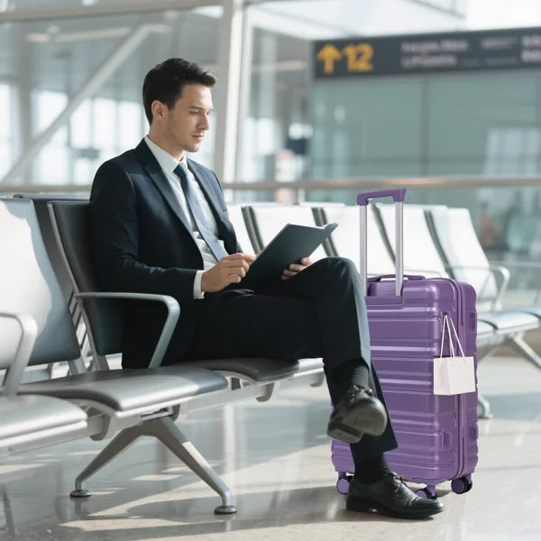 3Pcs ABS Luggage Set 20/24/28 Inch Spinner Wheels Carry On Suitcase Matching Color Combination Lock Purple