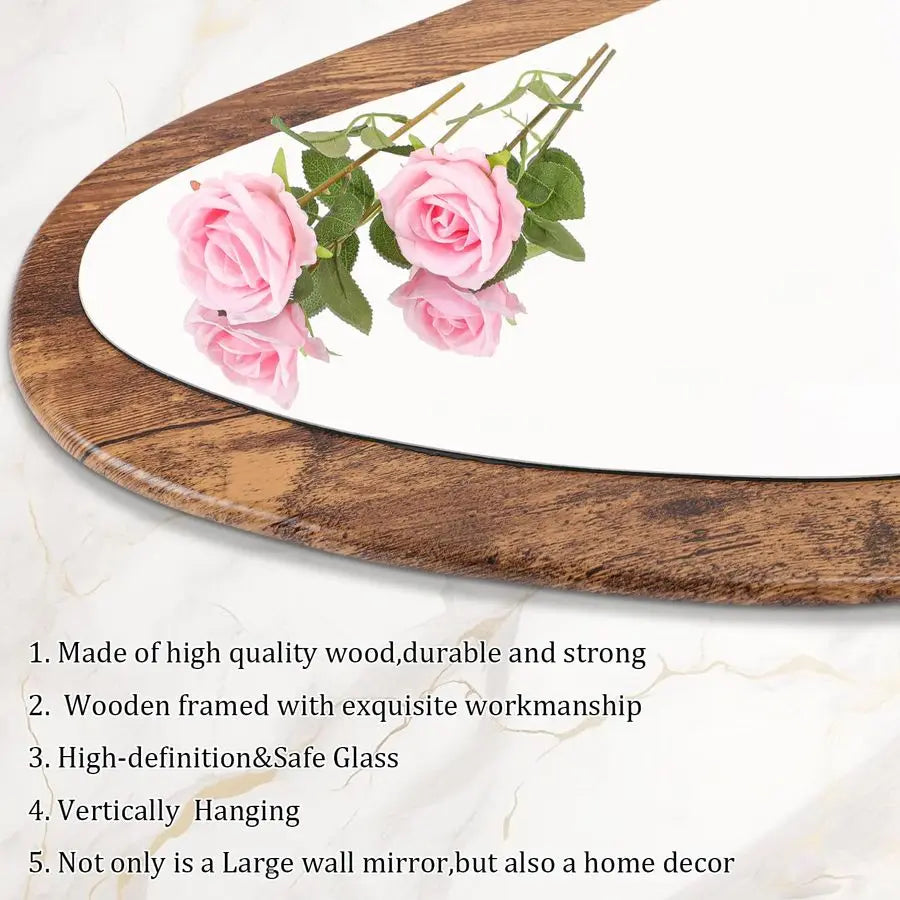 Large Mirrors with Wood Framed 47x20 Vintage Irregular Wall Mirror Full Length Asymmetrical for Bathroom Bedroom Living Room Ent