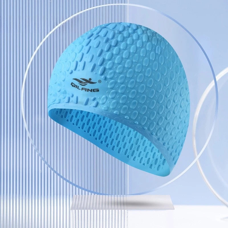 Silicone swimming cap Waterproof water drop-shaped granular head cap Adult men's and women's ear protection swimming cap