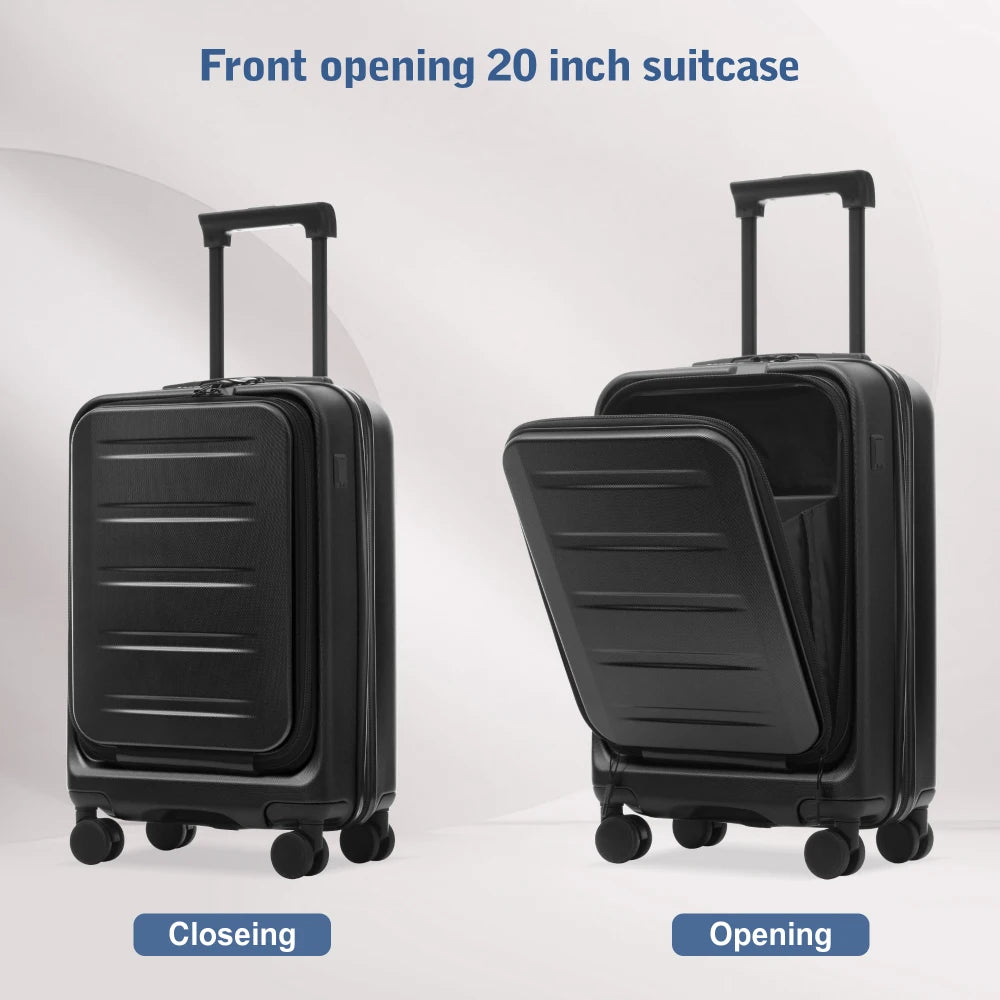 5Pcs Front Opening Hardside Expandable Luggage Set Double Spinner Wheels USB Port TSA Lock 20/24/28"
