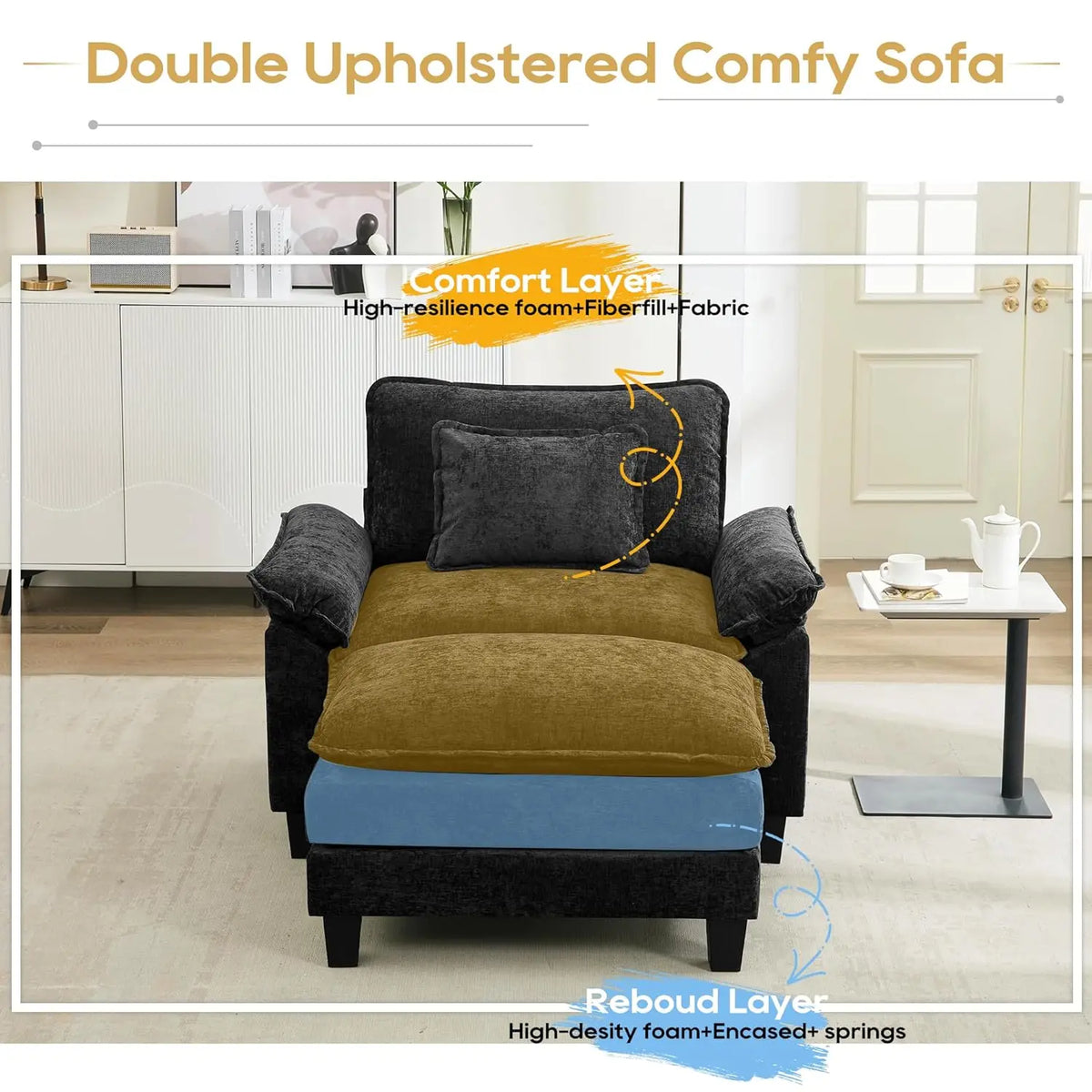 Modular Sectional Sofa Comfy Cloud Couch, Modern Chenille Sofa Sleeper Deep Seat Couches with Ottoman/Pillows for, Customized