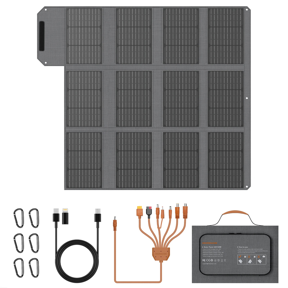 MHPOWOS 120W/ 80W Foldable Solar Panel Outdoor Emergency Backup Power Supply with USB-C/2xUSB-A/DC Outputs for Powerbank RV