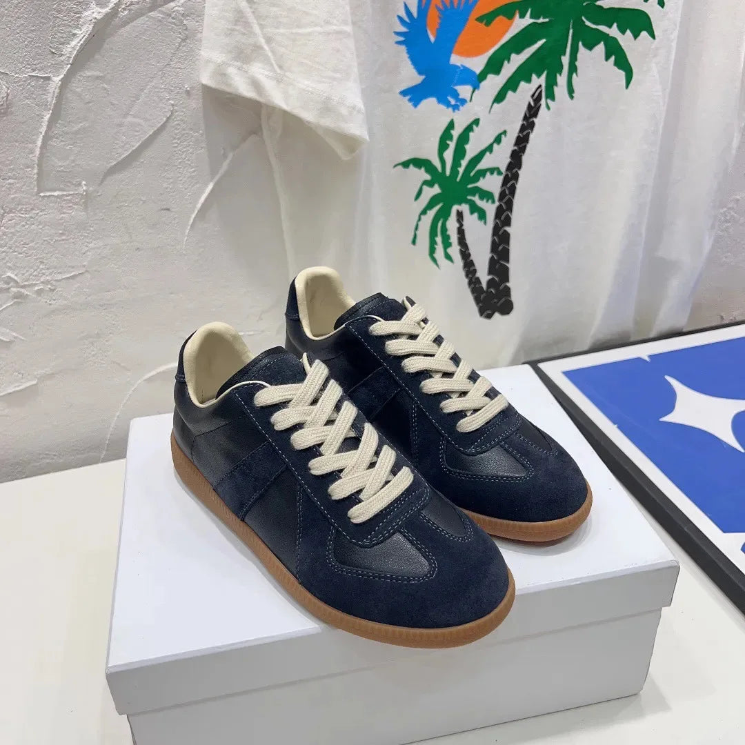 New Cowhide Retro German Training Shoes Men Women White Sneakers Genuine Leather Soft Couple Breathable Durable Athletic Fashion