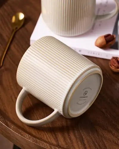 Famiware 6-Piece 16 oz Coffee Mug Set - Cappuccino White Ceramic Cups for Tea, Cocoa & Milk