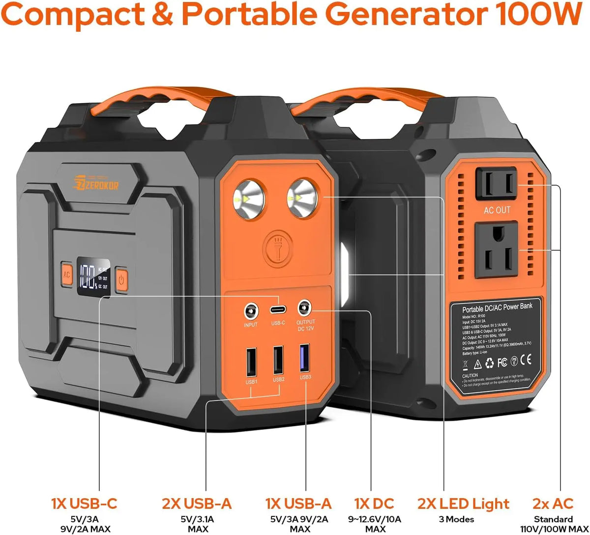 Portable Power Station with Foldable 40W Solar Panel, 100W Solar Powered Generator with Panels, AC Outlet Camping Solar Power Ba