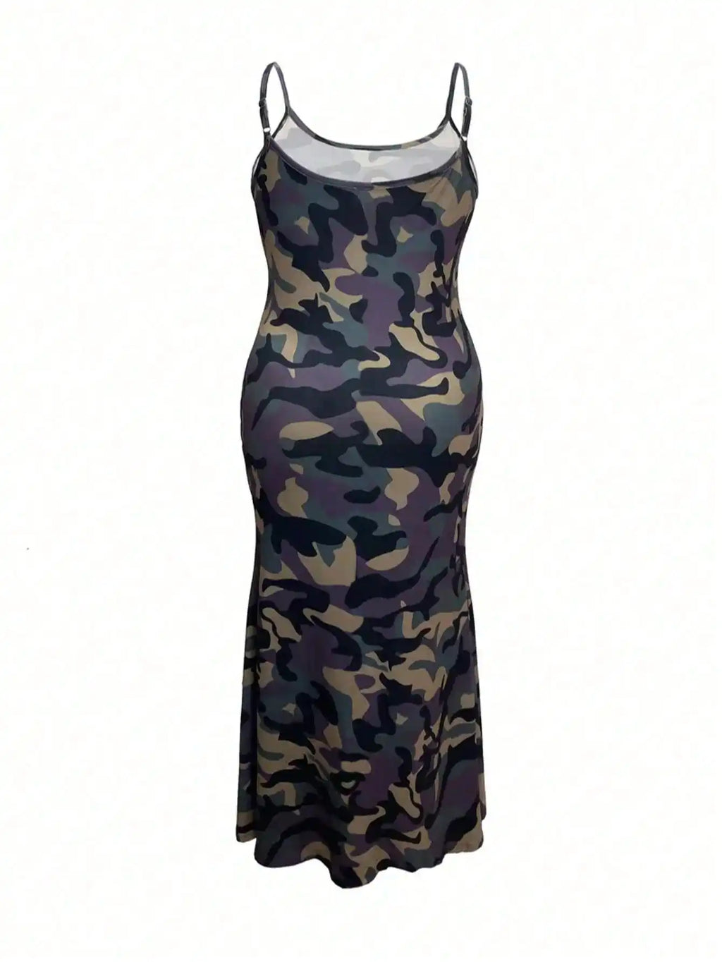 Plus Size Fitted Camouflage Print Slip Dress for Women