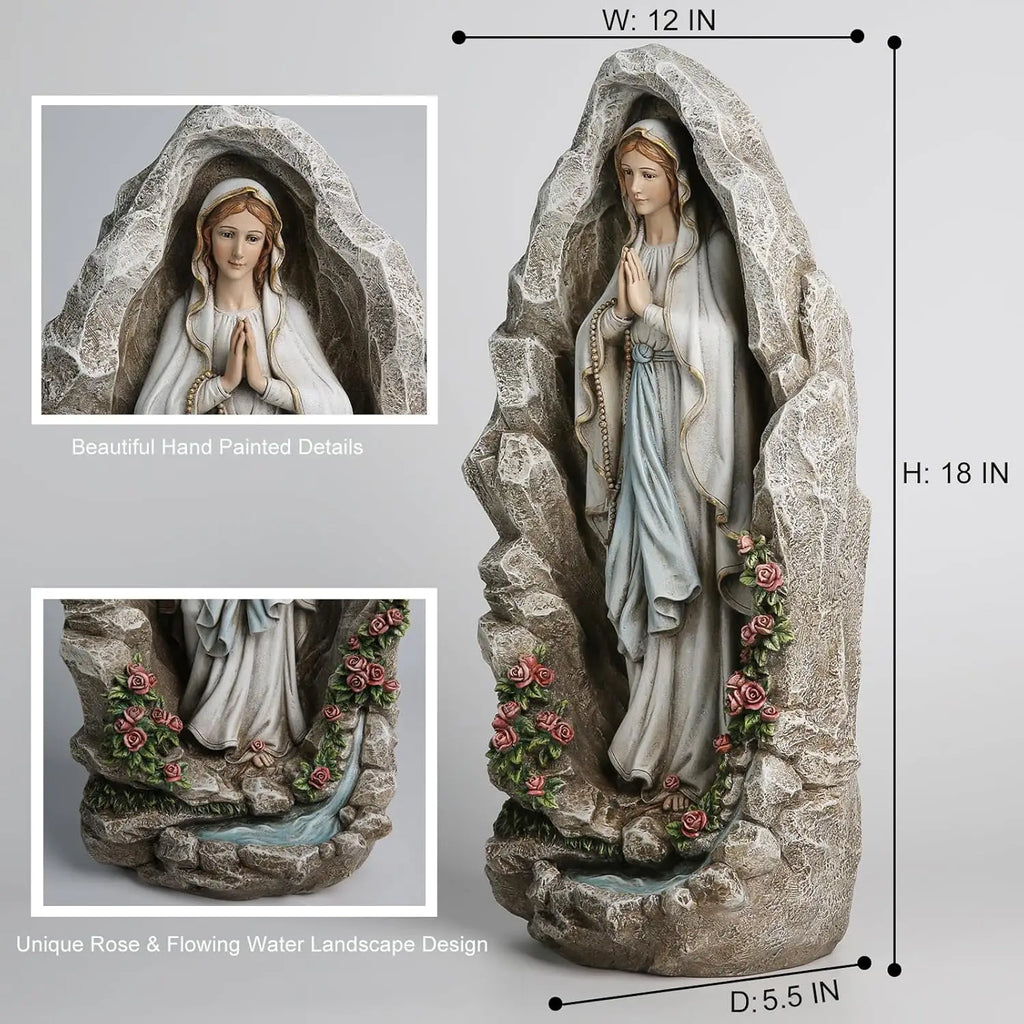 Our Lady of Lourdes Statue - 18 Inch Virgin Mary Sculpture for Catholic Garden, Home Yard Patio Lawn Hallway Decor
