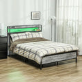 Full Size Bed with Storage, Upholstered Platform, LED Lights, Charging Station, Steel Slats, Noise-Free, Easy Assembly, No Box S