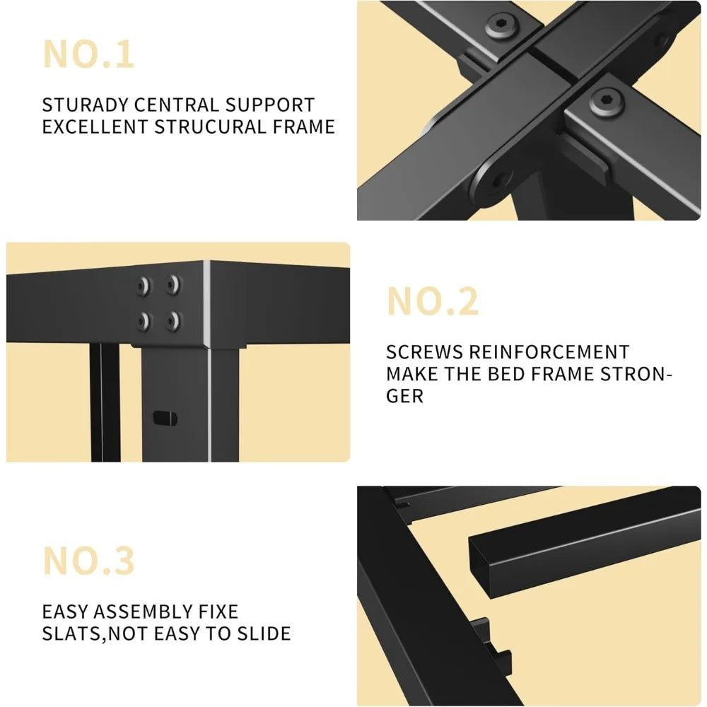 18 Inch Metal Bed Frame Heavy Duty Steel Slats Platform Easy Assembly Noise Free No Box Spring