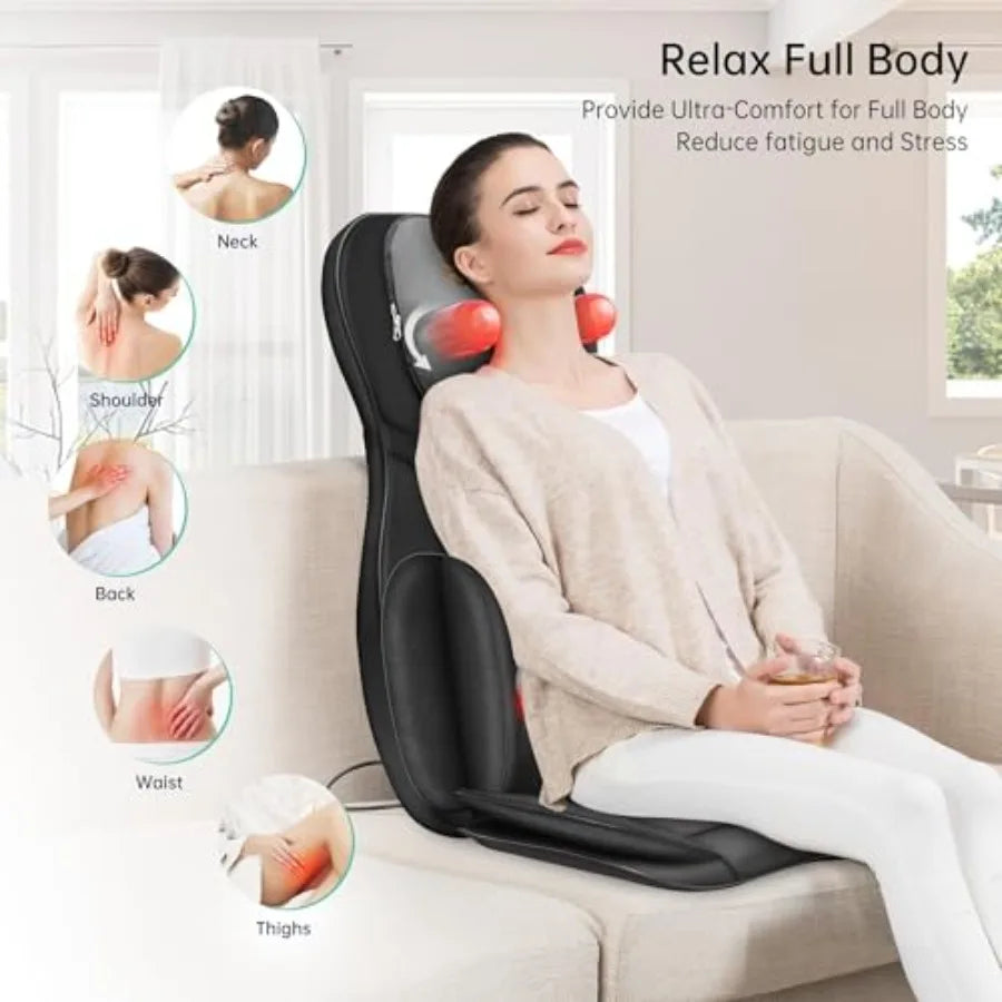 Shiatsu Back Massager with Heat 3D Kneading Massage Chair Pad for Neck and Back Pain Relief Deep Tissue Massage Pad in Black fo