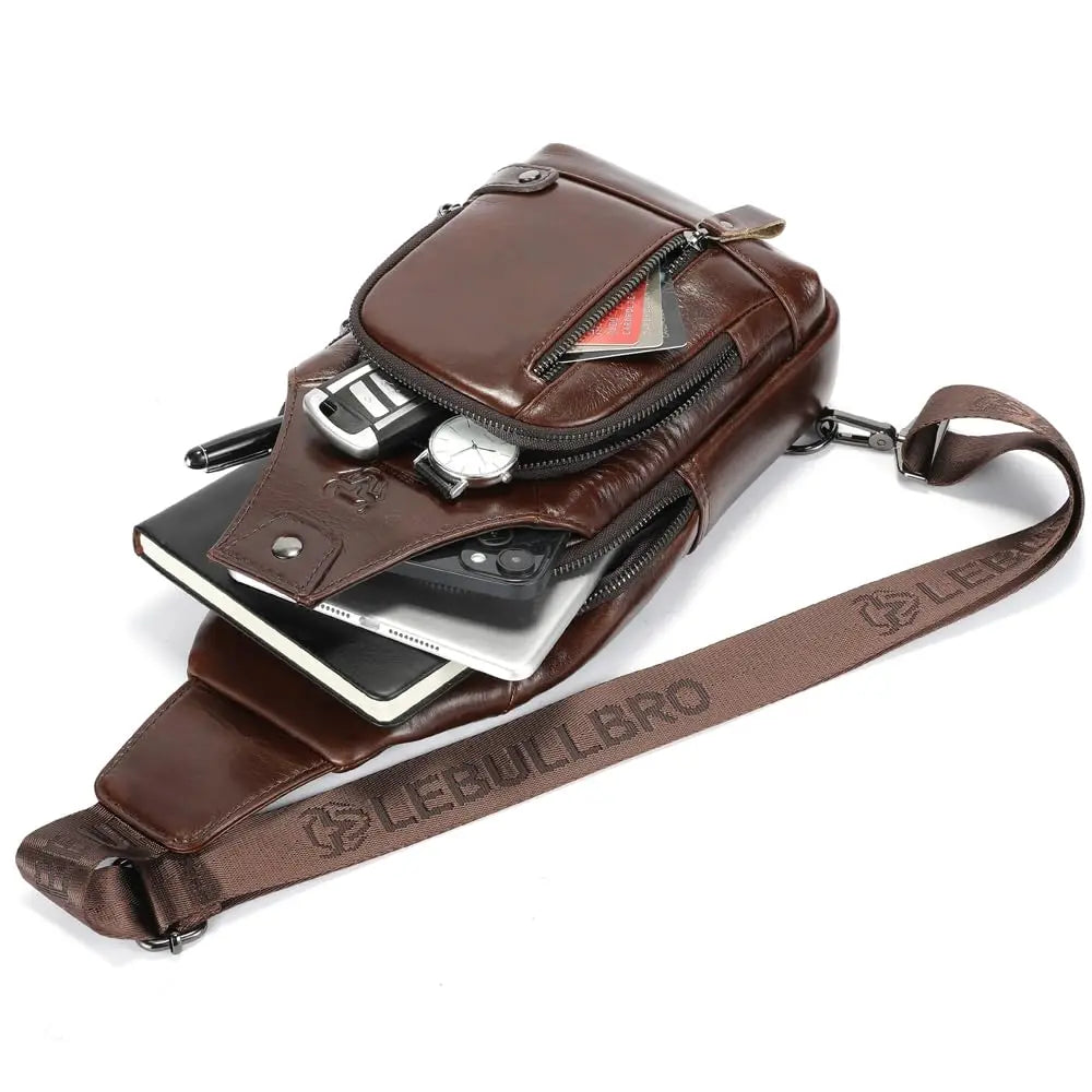 Sling Bag for Men Genuine Leather Chest Bag Crossbody Backpack Travel Hiking Outdoor Sports