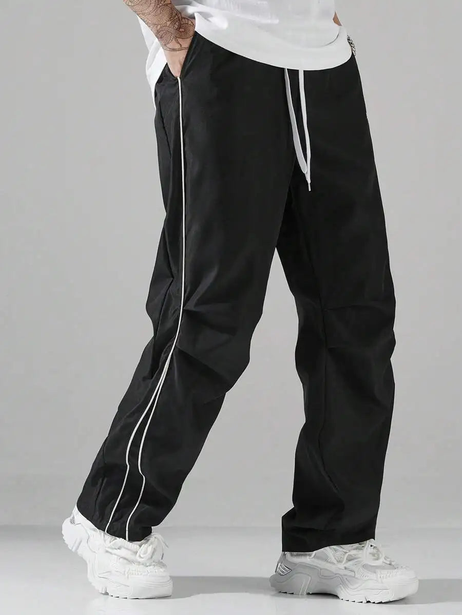 Men's Loose Fit Streetwear Joggers with Side Stripe, Lightweight Fall Pants