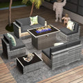 8-Piece Outdoor Wicker Sectional Sofa Set with 44 Gas Fire Pit Table