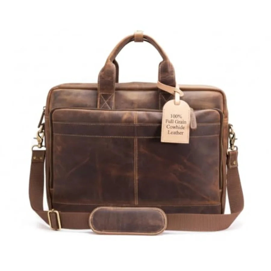Leather Messenger Bag for Men - Laptop Case Office Briefcase Computer Satchel for Laptops in Brown with Premium Leather Materia
