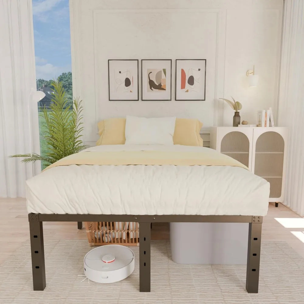 18 Inch Metal Bed Frame Heavy Duty Steel Slats Platform Easy Assembly Noise Free No Box Spring