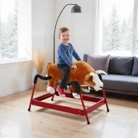 Spring Rocking Horse with Realistic Sounds Plush Ride on Toy 176LBS Capacity for Kids Ages 3 and Up Metal Frame